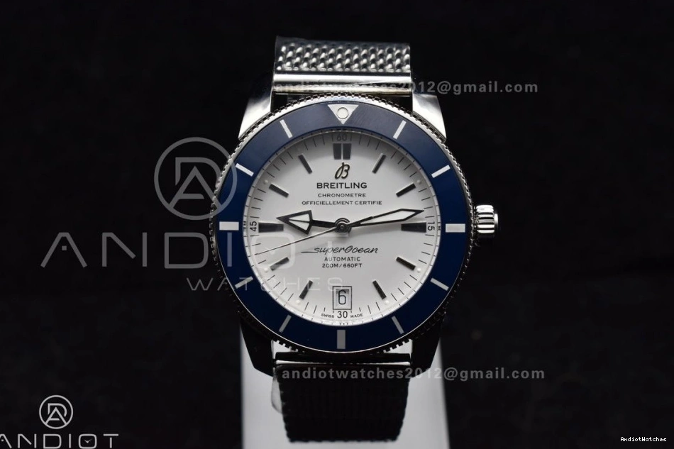 SS Mesh on Blue 42mm II White SS SuperOcean Bezel A BLSF Bracelet Soft Dial 1186 Ceramic Heritage 0715